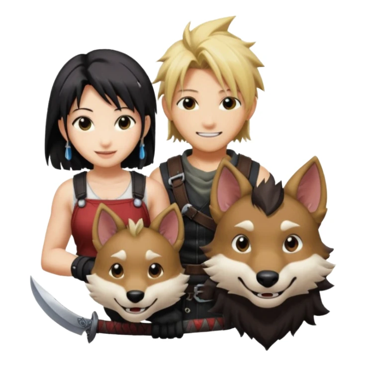 Cloud & Tifa FF7 character emoji - with fenrir blade  sticker
