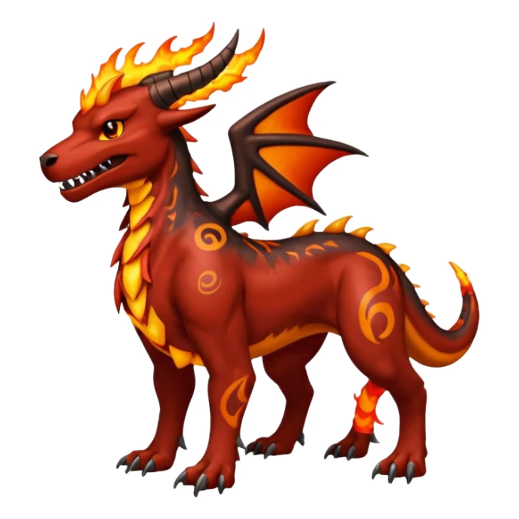 Copper-Bronze Molten-Lava Glow-Cracked Fiery-Runed Draconic Houndoom-Garchomp-hybrid-creature (full body) sticker