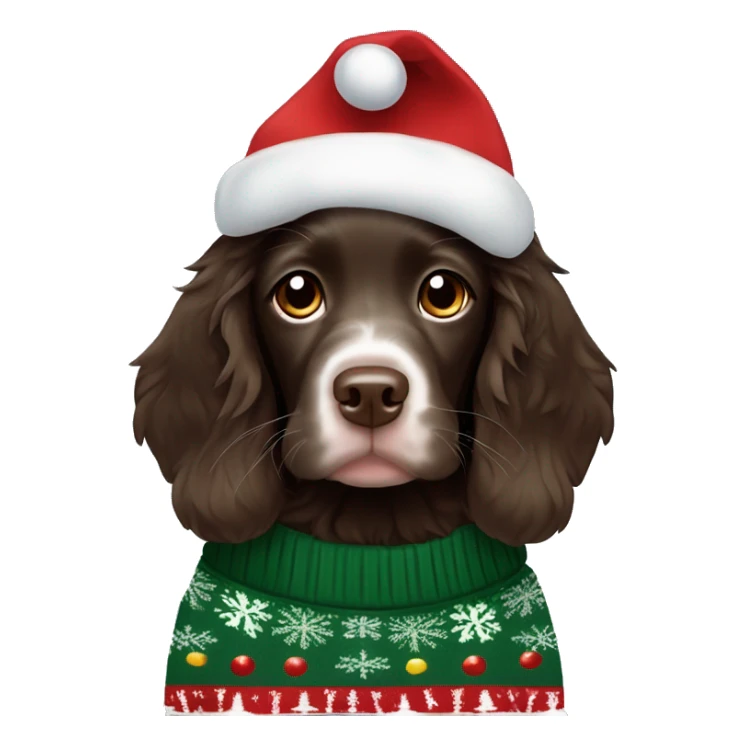 Boykin spaniel puppy wearing Christmas sweater  sticker