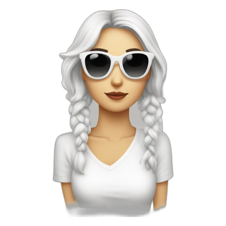 mujer piel blanca gafas con perro maltés blanco sticker