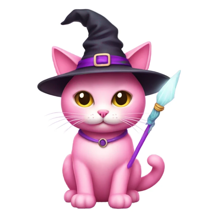 Pink kitty with wand and witches hathat sticker