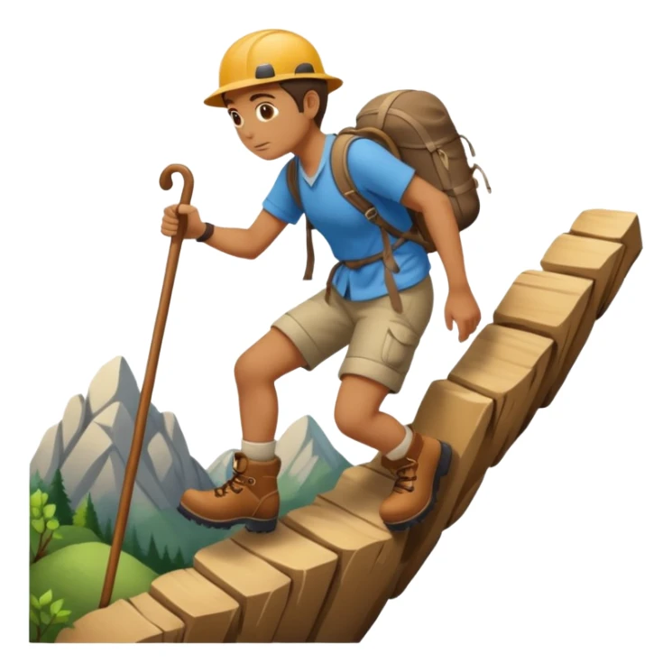 Climbing up a hill with a wooden cane sticker