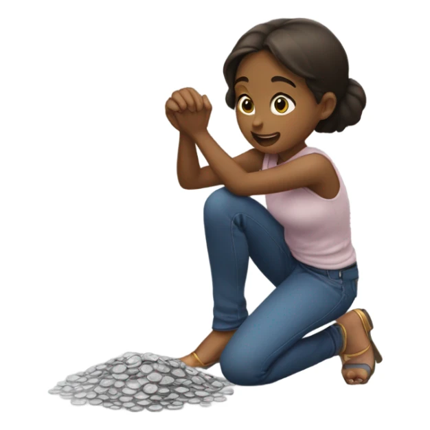 A girl picking up quarters  sticker