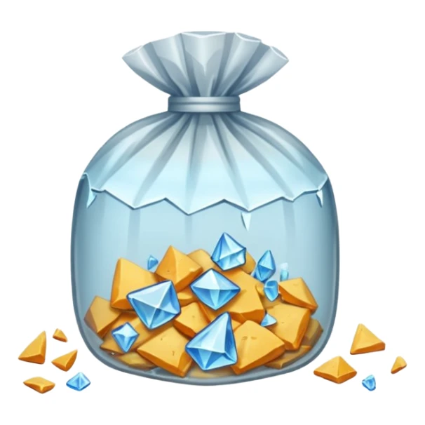 A transparent baggie containing clear glass pieces crushed into shards and chunks sticker