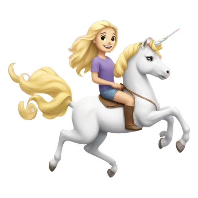 smiling blonde girl portrait riding rainbow unicorn  sticker