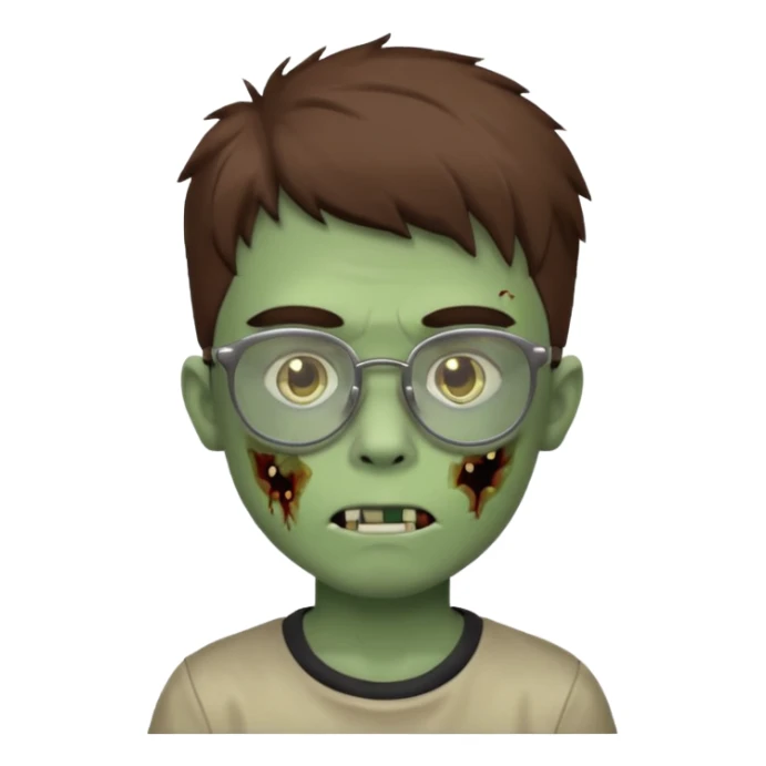 boy zombie with a brown wolfcut haircut and glasses sticker