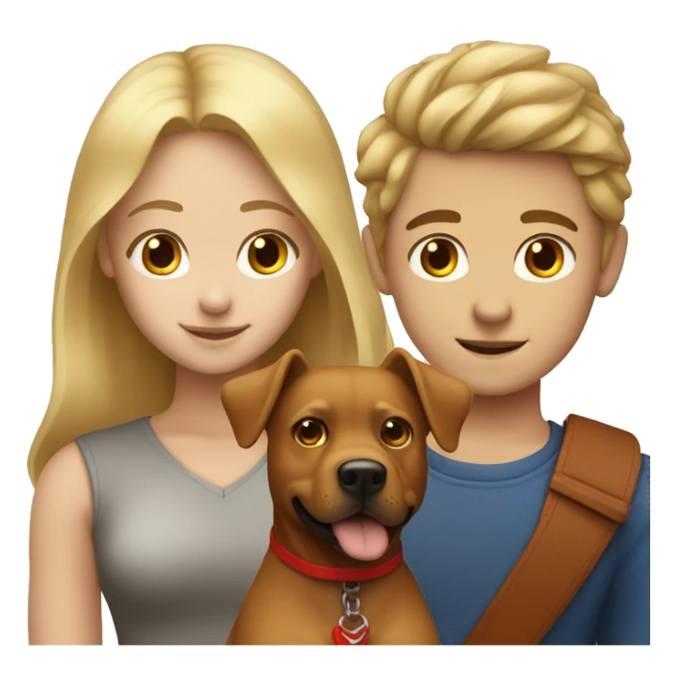blonde-haired girl and brown-haired boy with a red dog  sticker