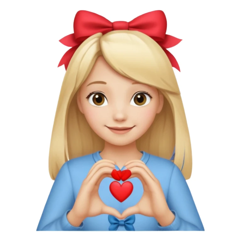 una ragazza bionda liscia con un fiocco in testa che fa un cuore con le mani sticker