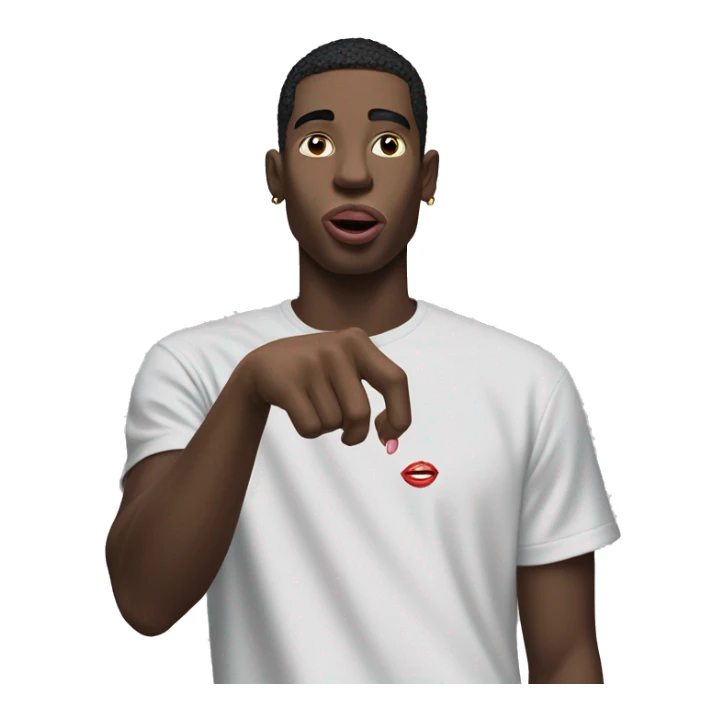 Guy wearing balenciaga tee with tongue in between fingers sticker