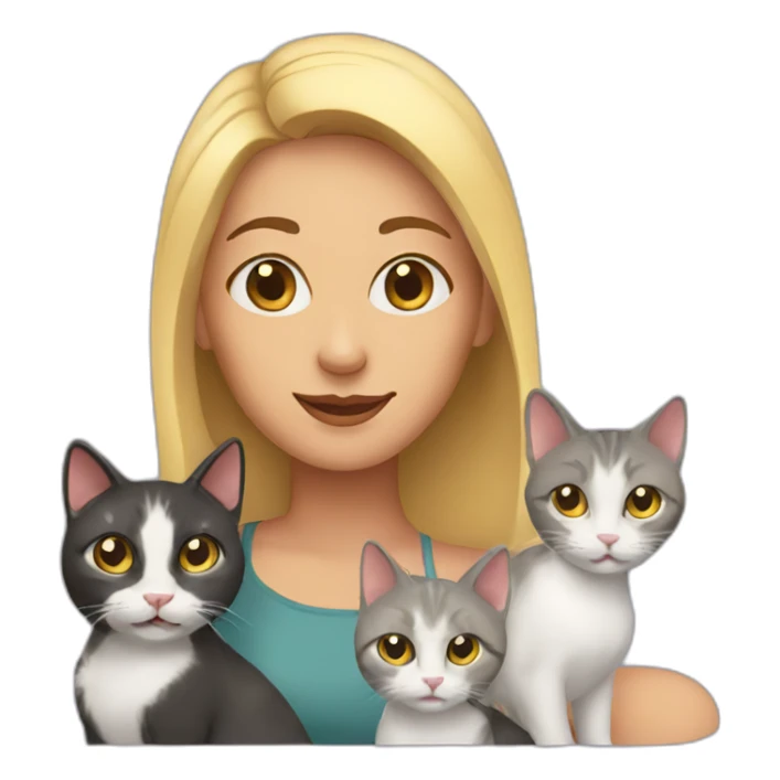 woman and three cats sticker