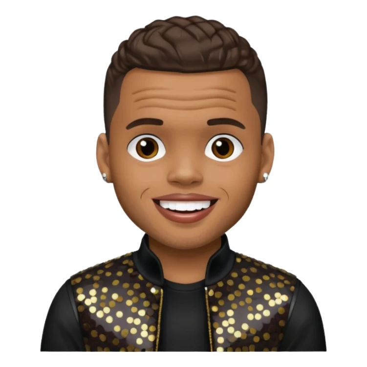 Chris Brown with dark brown hair, black sequin outfit sticker