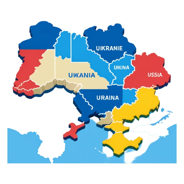 Game map with Ukraine in the middle, flanked by Russia and the EU sticker