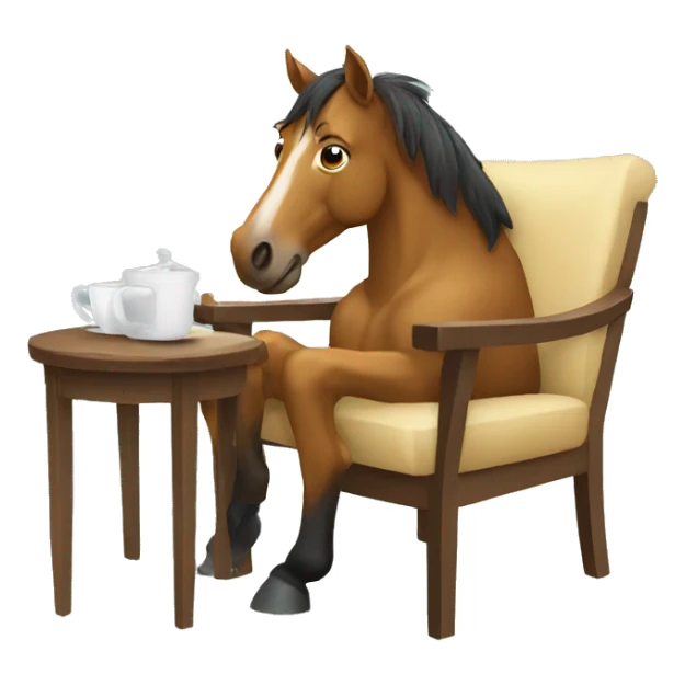 horse drinking tea looking at camera sitting in a chair sticker
