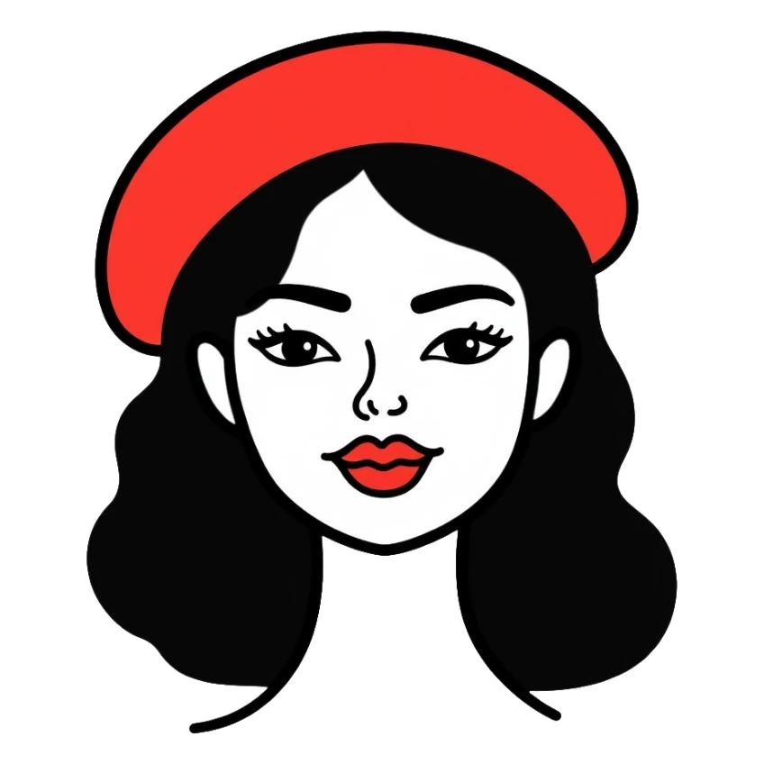 woman with a beret hat and heart-shaped lips, coquette aesthetic sticker