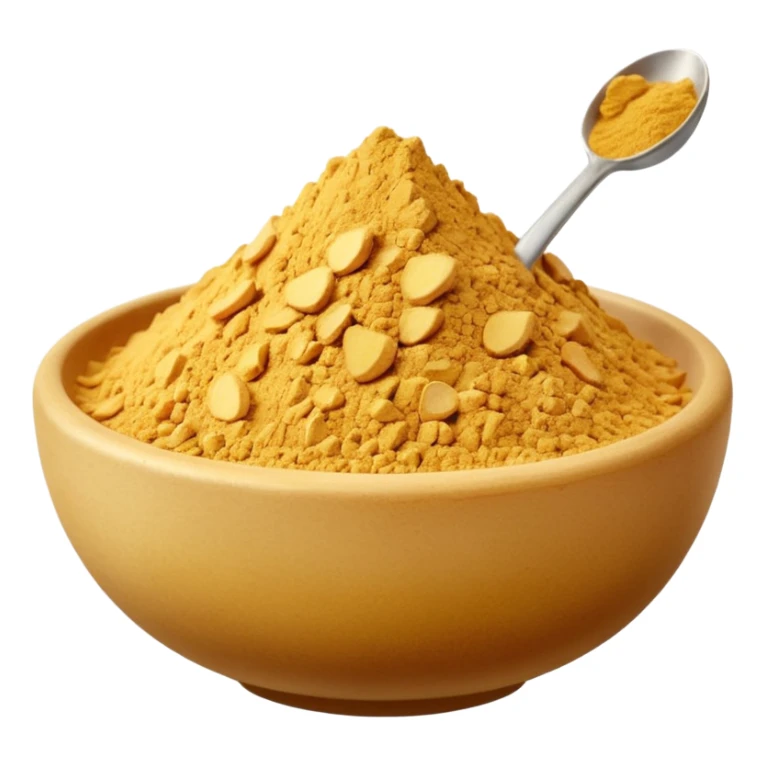 realistic ground ginger, mound or scatter, fine pale golden-beige powder, smooth dry texture, irregular shape with soft ridges or peak, warm vibrant color, no spoon, bowl, container, or faces, clean 3D rendering, soft lighting, transparent background, emoji scale sticker