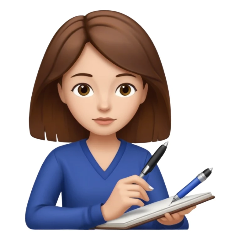woman journaling with a pen sticker