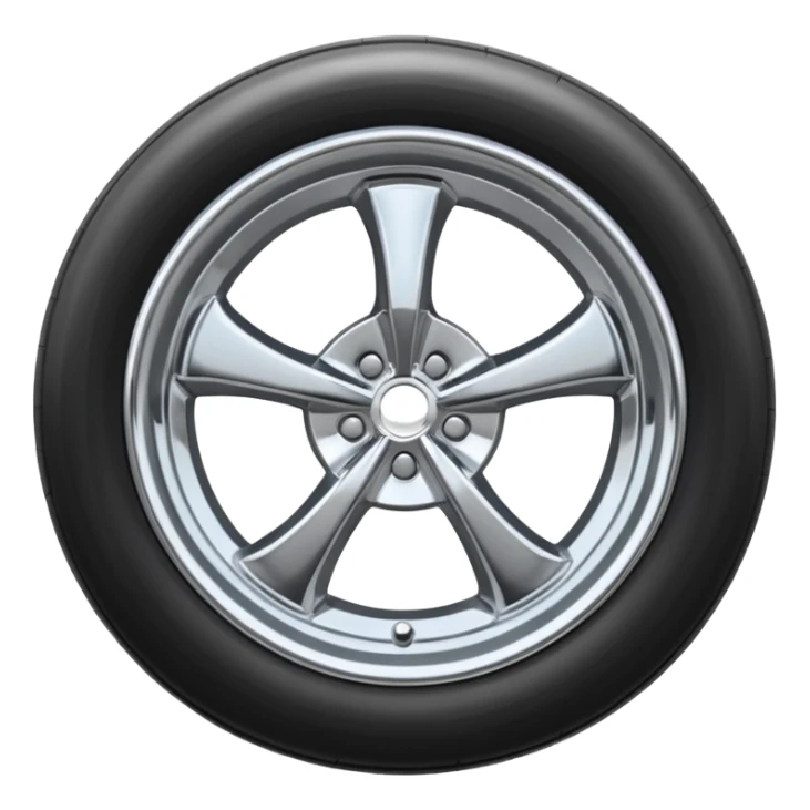 A chrome car wheel emoji, polished silver metal rim, smooth circular shape, minimal futuristic design, soft reflections, iOS emoji style, centered on white background, ultra clean look sticker