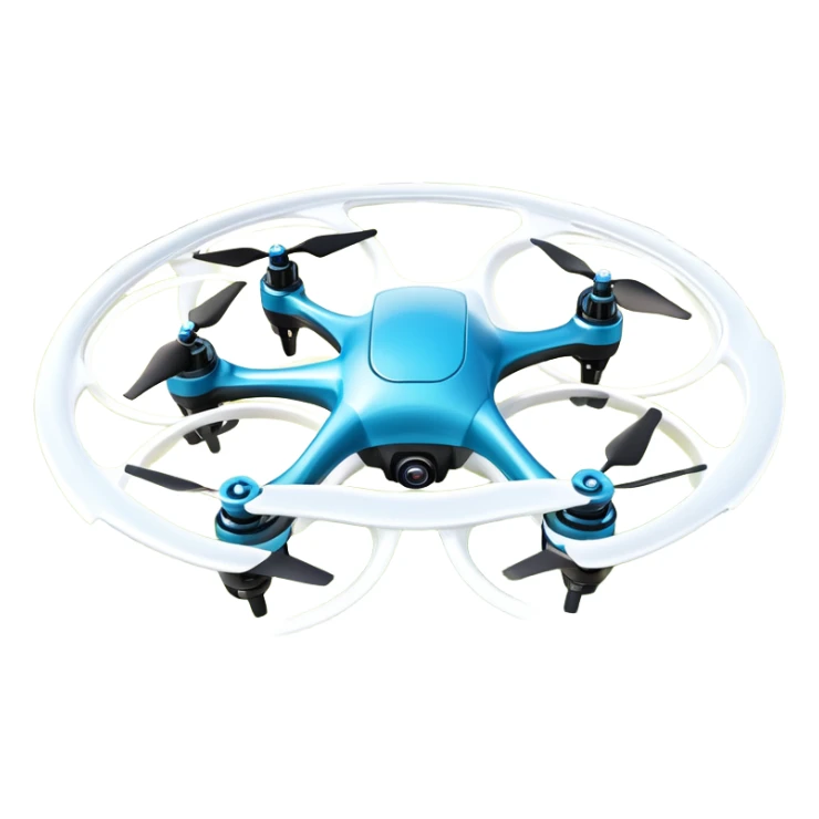 An icon showing a racing quadcopter drone in the foreground, flying at high speed through a course filled with obstacles and checkpoints. Other drones zoom in the background over a dynamic landscape. Transparent background highlights the thrill and precision of drone racing. sticker