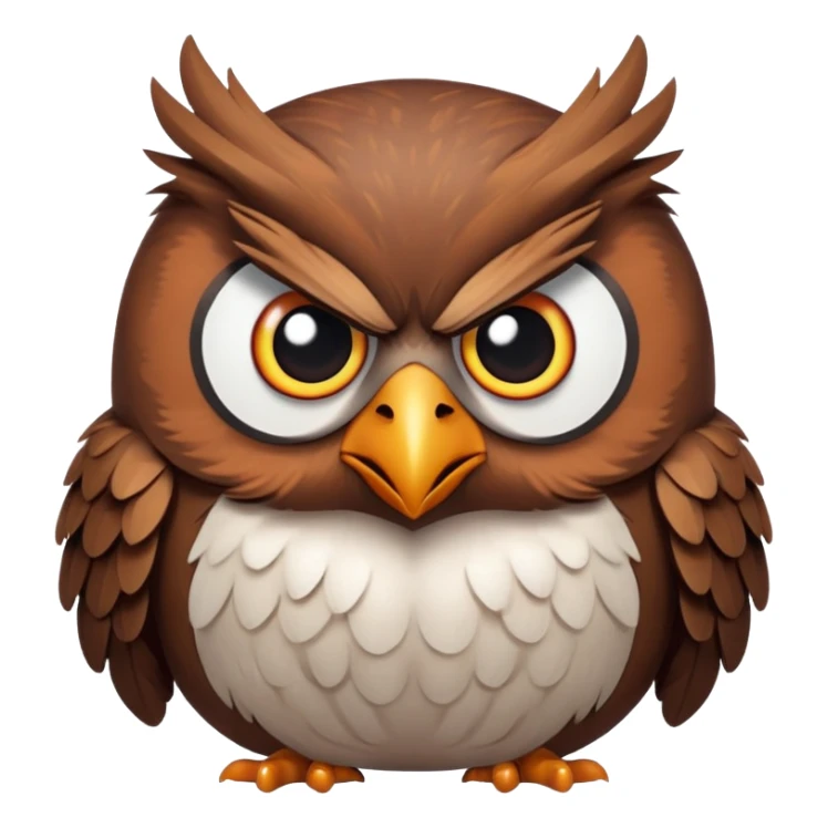 Angry Birds style owl, round body, expressive angry eyes sticker