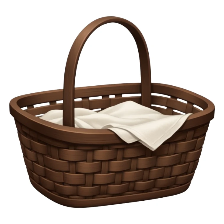 A dark wooden Brown basket with fresh washed linen sticker