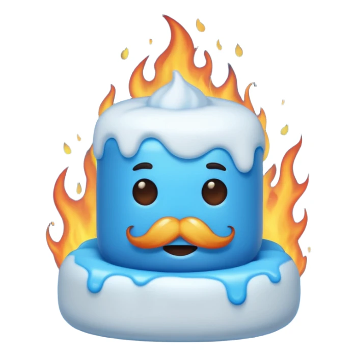 blue marshmallow on fire with mustache, just marshmallow sticker