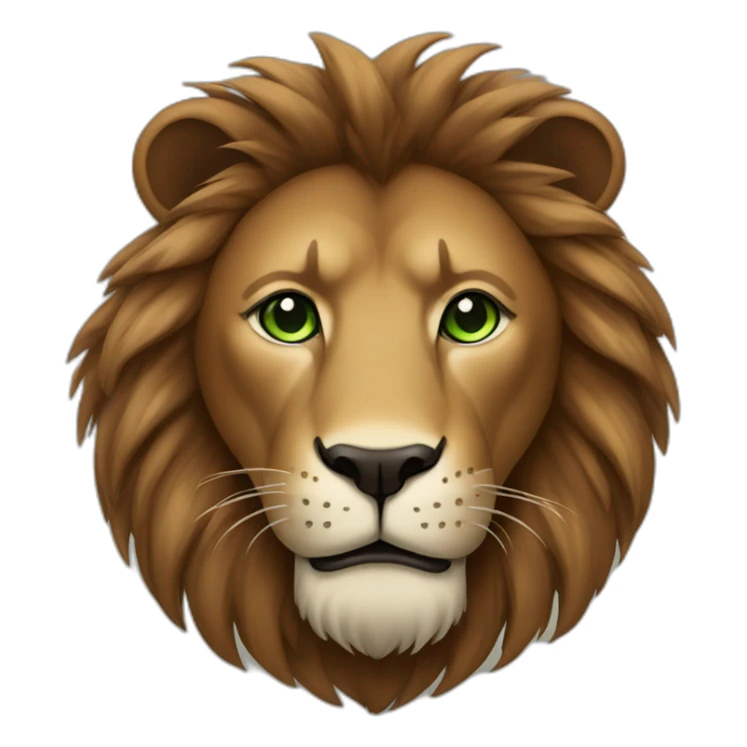 brown lion with a dark brown mane and green eyes sticker