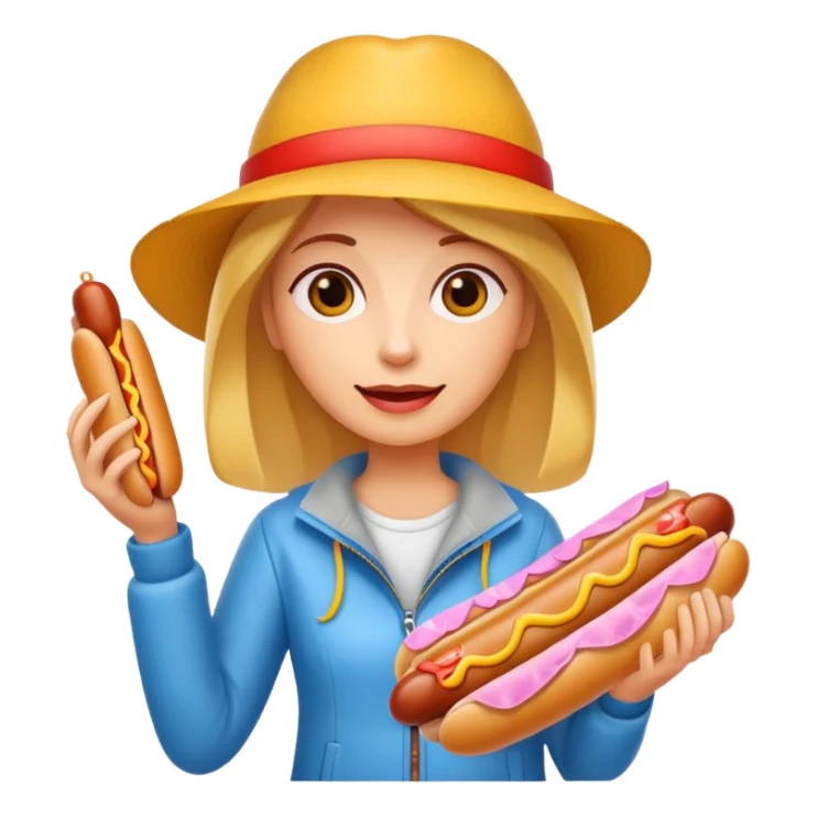 tourist woman holding hot dog sticker