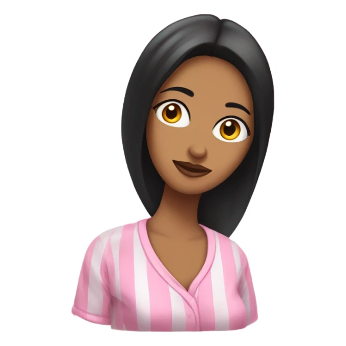 Mujer morena de cabello negro con pijama rosada sticker