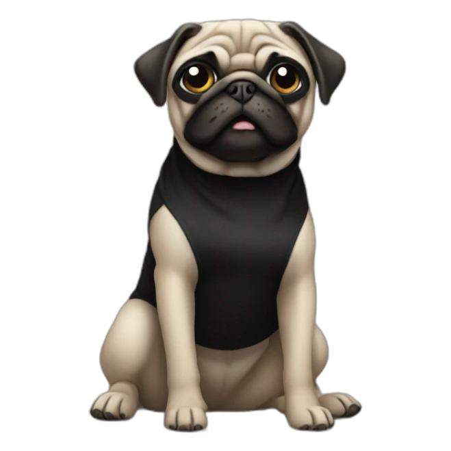 pug wearing a black t-shirt sticker