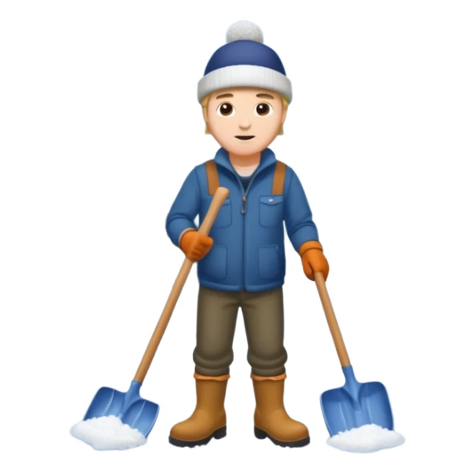 Man wearing boots and a toque shoveling snow in his driveway sticker