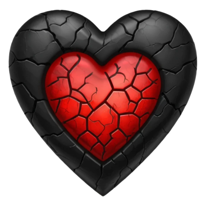 iOS style emoji, dark fantasy heart, black cracked heart, red inner glow, glossy sticker