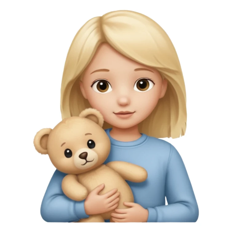 Blonde little girl with beige bear sticker