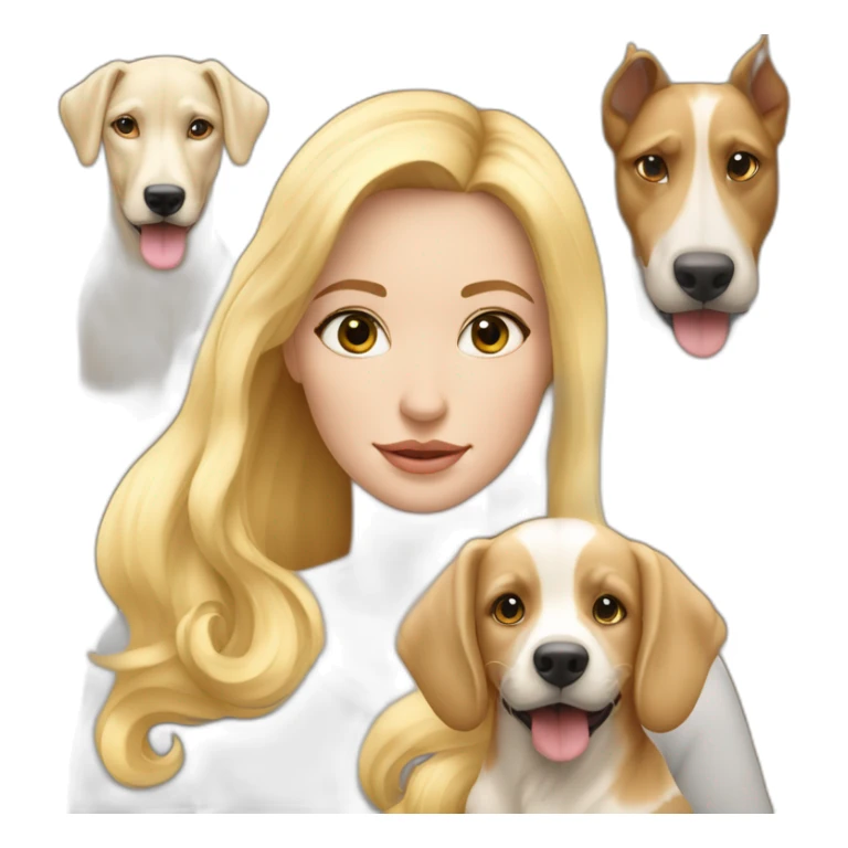 jolie blonde aux yeux bleux avec eux chiens et un cheval sticker