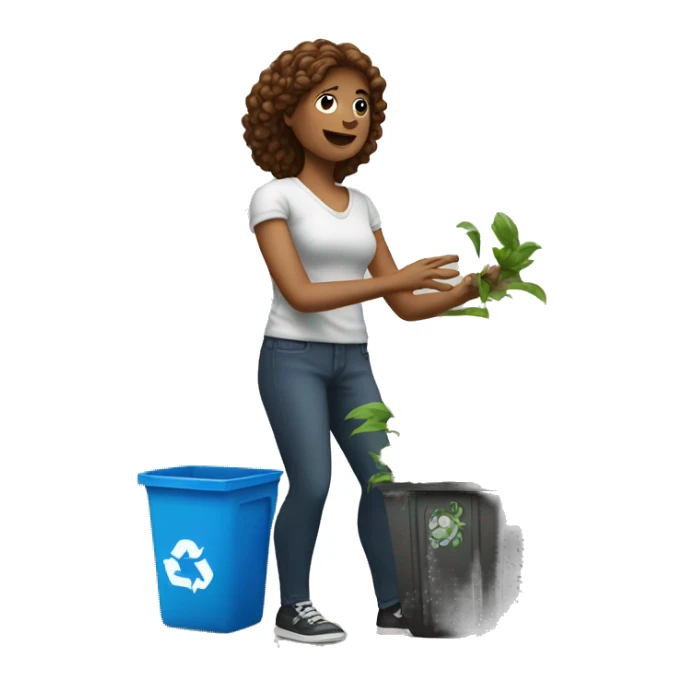 "White woman throwing a plant in the trash."
 sticker