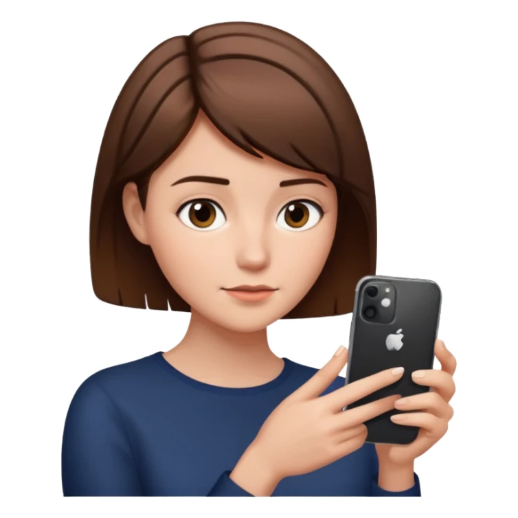 Mujer con pelo corto café viendo su iPhone 11 sticker