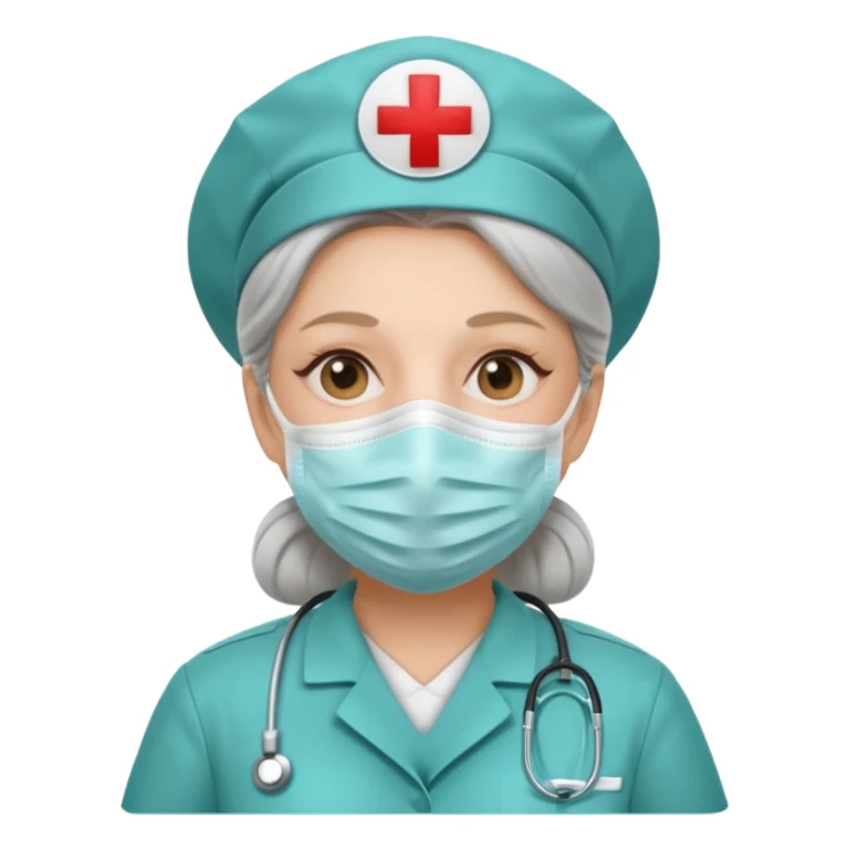 Old, female, wearing mask, solemn, nurse uniform
 sticker