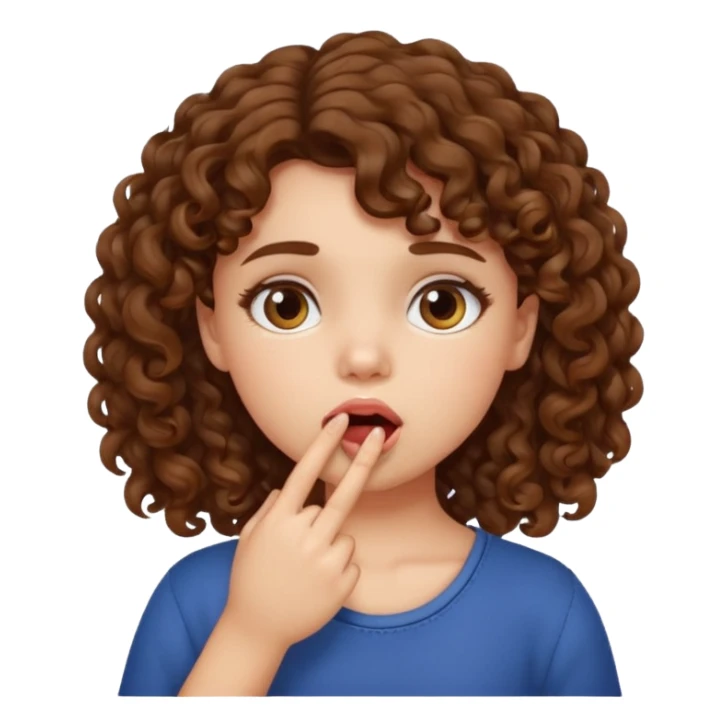 girl with curly brown hair who puts her finger in her mouth sticker