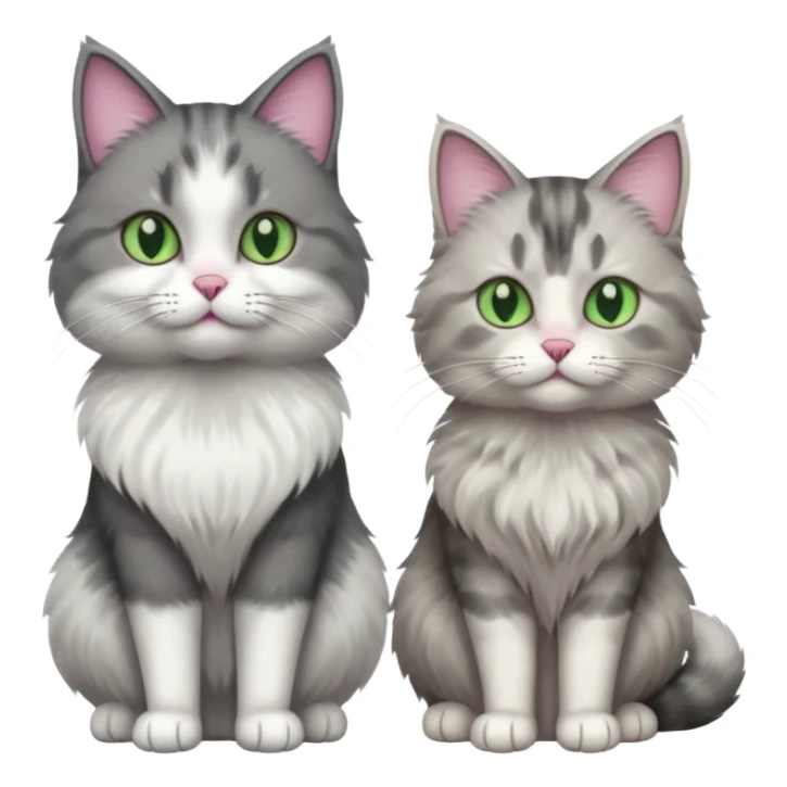 a realistic looking very fluffy grey and white cat sitting next to another cat sticker