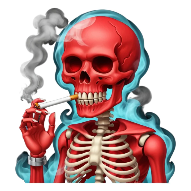 Scary red skull with body and smoking sticker