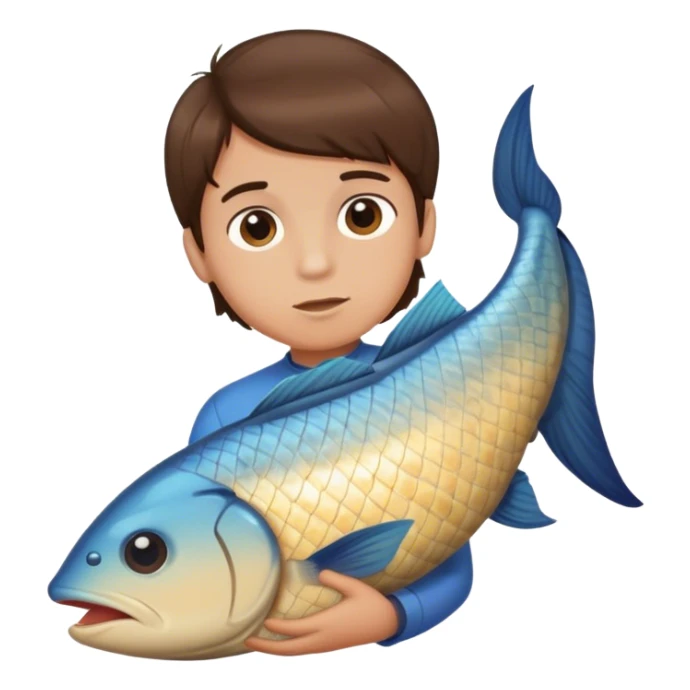 Boy brunette head on a fish lower body sticker