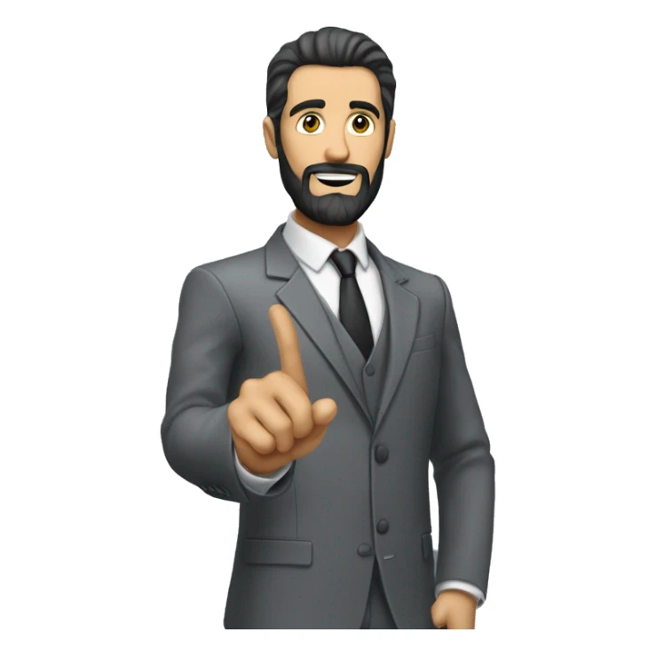 a white an in a grey suit with a dark beard and hair slick back holding his index finger up like he's explaining something sticker