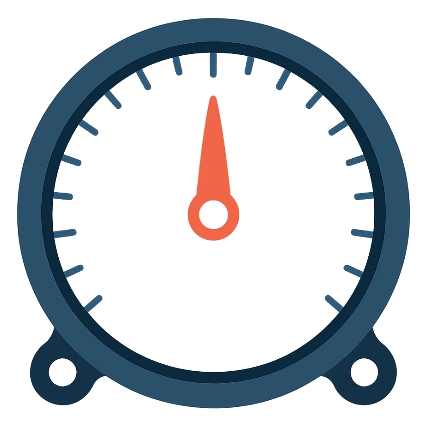 Create a depth meter gauge in emoji style with no numbers. The design should be simple, clear, and a bit dark blue. The background should be transparent. sticker