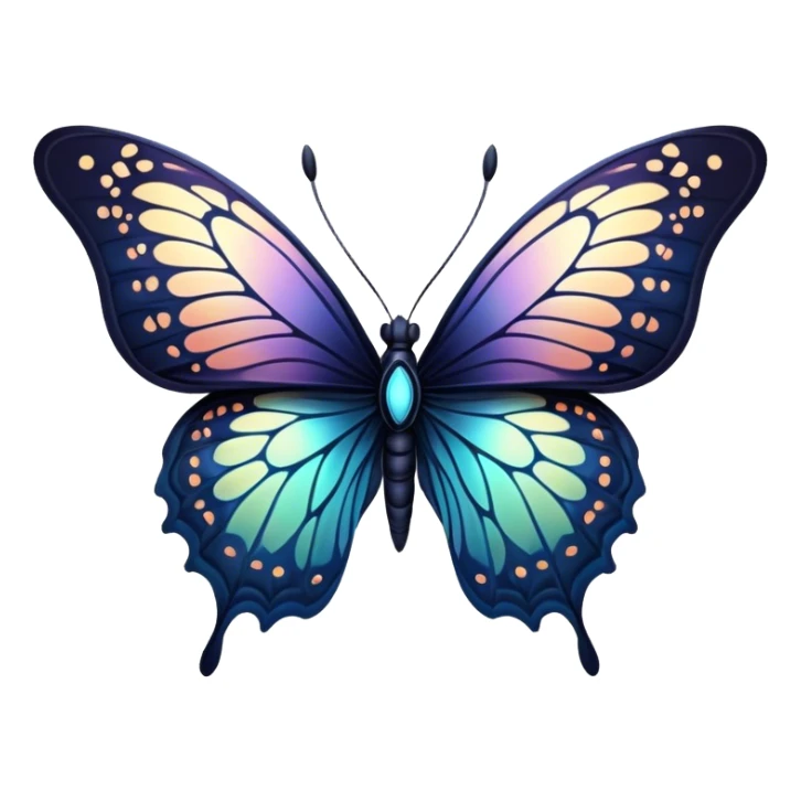 Dark, glowing, bio-luminescent butterfly, with intricate patterns, detailed markings sticker