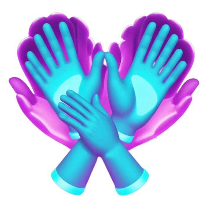 futuristic glowing clapping hands, purple and cyan glow, dark background sticker