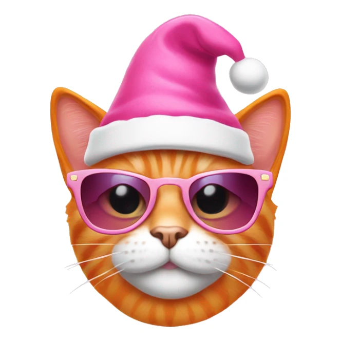 orange cat with pink santa hat and sunglassess sticker