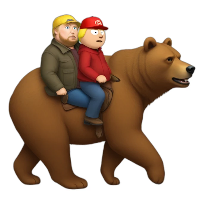 eric cartman and trump riding on a brown bear sticker