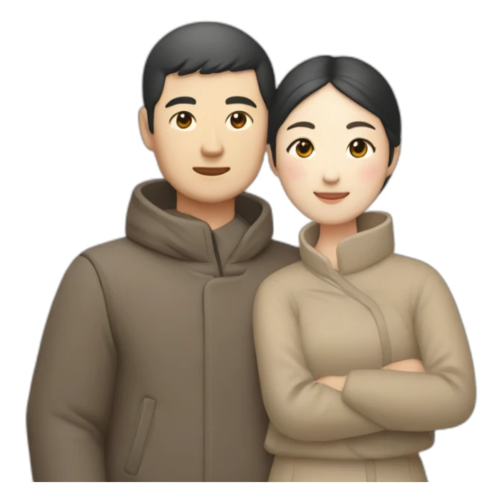 Chinese couple in Muji outfit hugging sticker