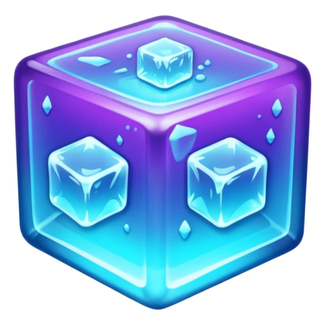 glowing ice cube, neon cyan highlights, purple neon accents. sticker