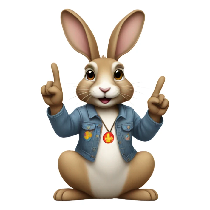 Hippie European Rabbit giving the peace sign sticker
