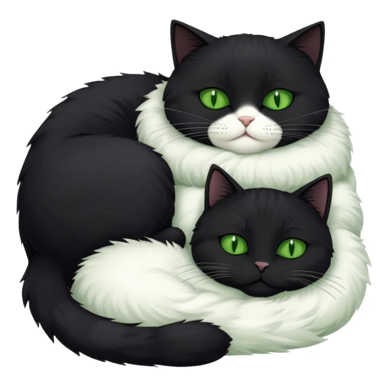 Big black cat with green eyes is sleeping with the small white cat sticker